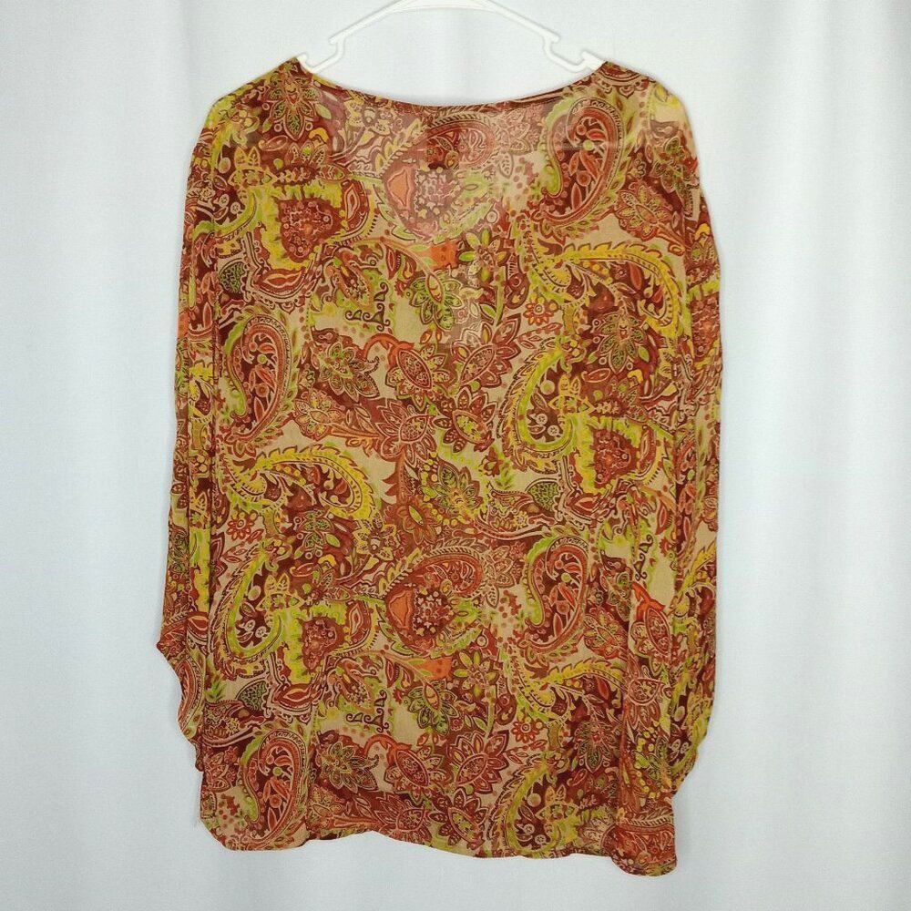 ⭐ RQT Woman Paisley Button Front Flowy V Neck Loose Fit 3/4 Slve Blouse NWT 1X - Picture 2 of 4
